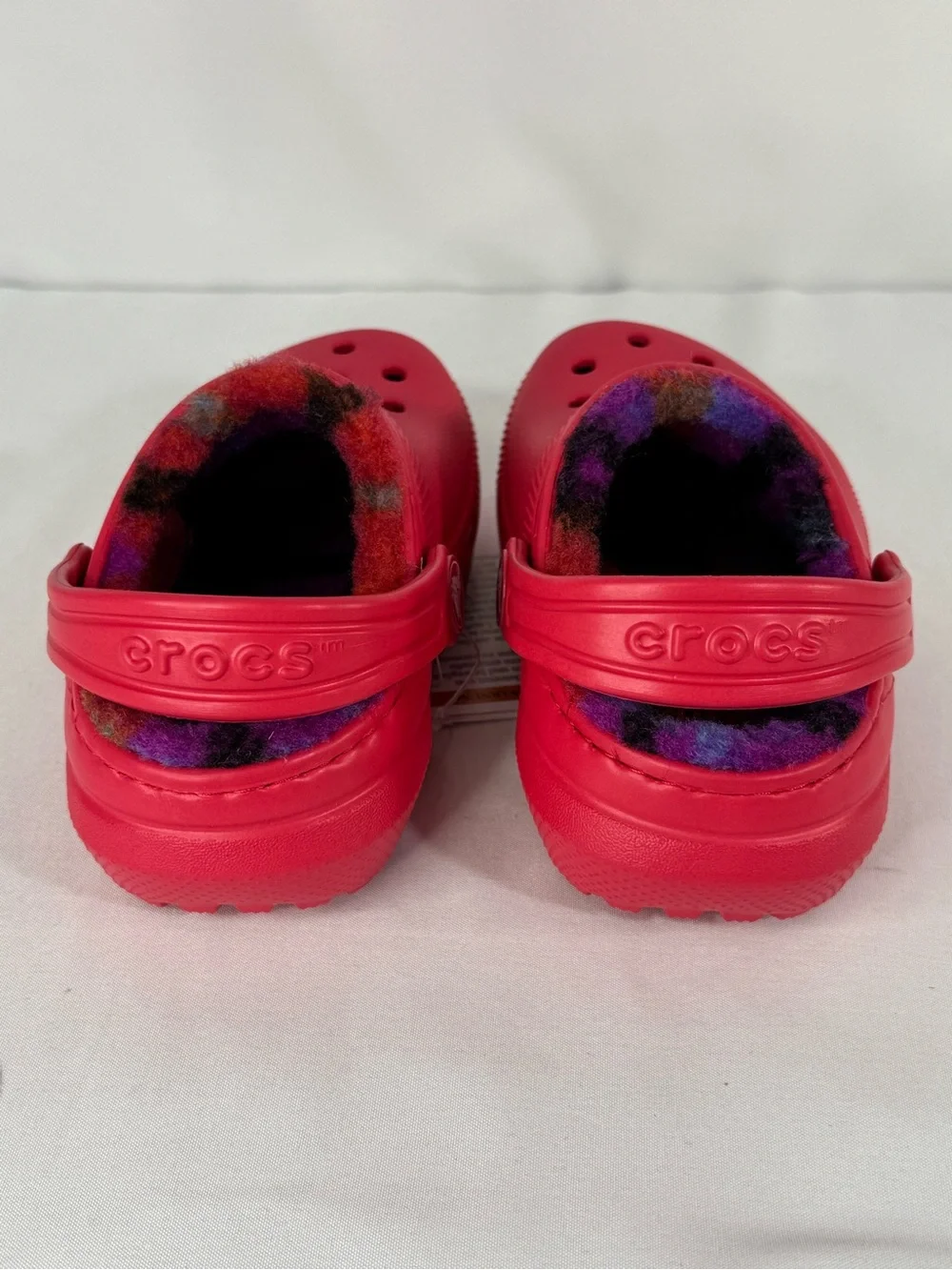 CROCS Kids Red Fuzzy-Lined Slip-On Clogs